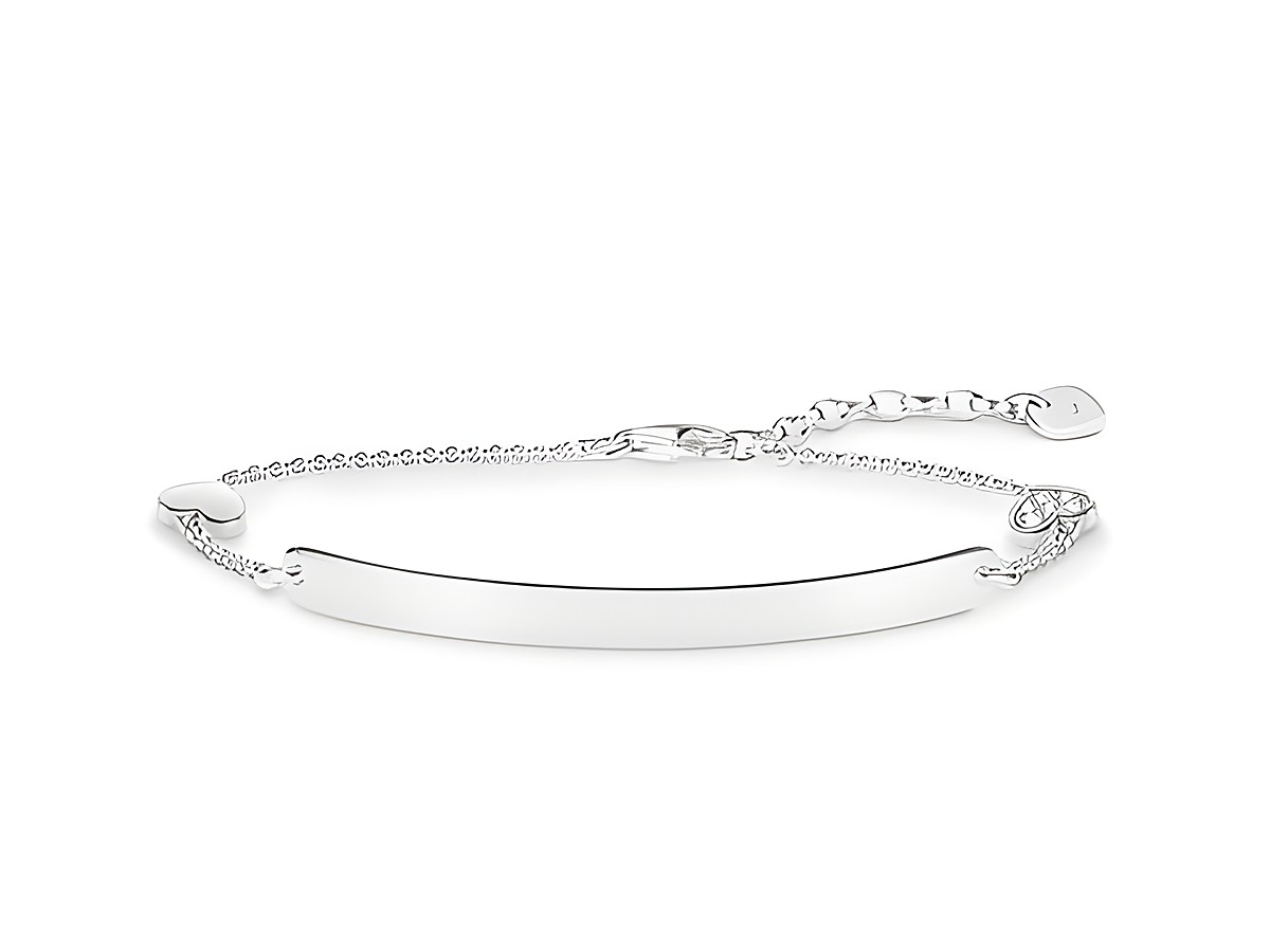 Silbernes Armband von Thomas Sabo mit einem weißen Diamanten, verziert mit kleinen Herzformen und einer längenverstellbaren Kette, elegant und zeitlos, 19 cm lang.