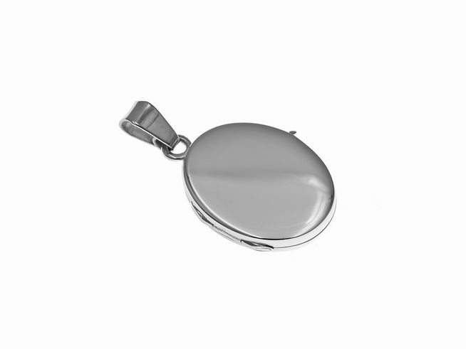 301261-0 Silber Medaillon in ovaler Form, Designer Schmuckstück mit einem Durchmesser von 21 mm, poliert und mattiert, hergestellt von Juwelier Harnisch.