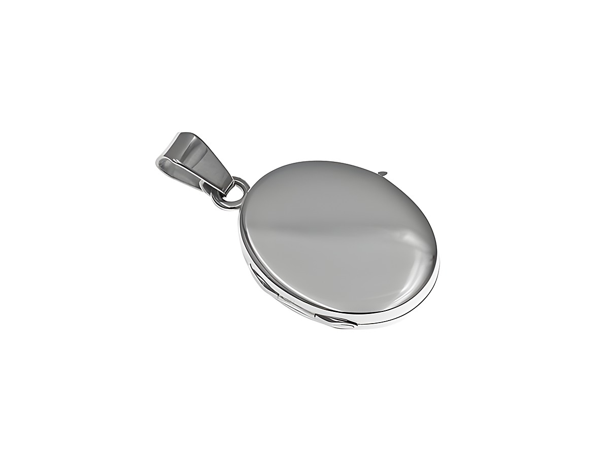 Silber Medaillon in ovaler Form, Designer Schmuckstück mit einem Durchmesser von 21 mm, poliert und mattiert, hergestellt von Juwelier Harnisch.