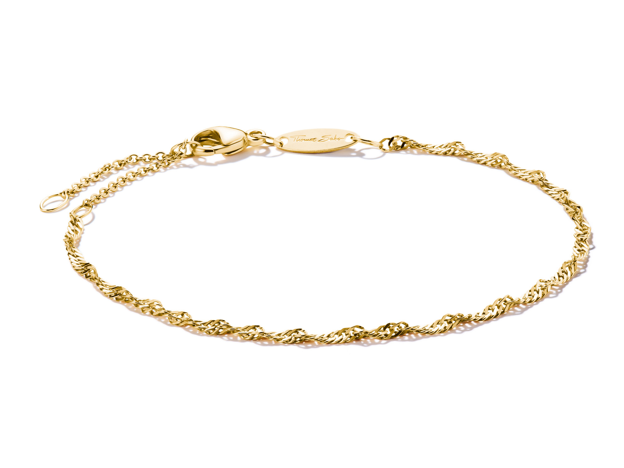 Silbernes und vergoldetes Armband von Thomas Sabo mit einem eleganten, gedrehten Design, geeignet für Handgelenke von 16 bis 19 cm, Teil der Charm Club CONNECT Kollektion.