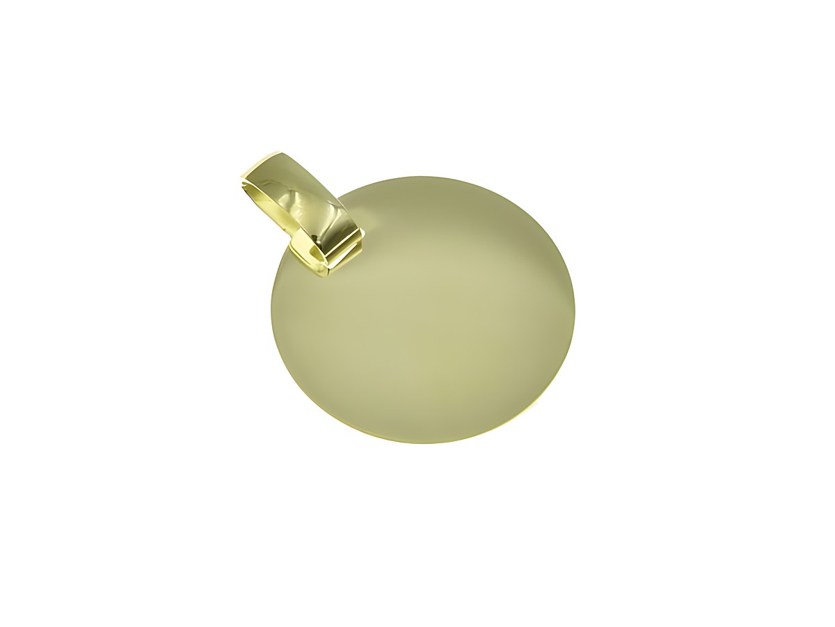 Gold Anhänger mit einer runden, polierten Gravurplatte, hergestellt von Juwelier Harnisch, ideal für personalisierte Gravuren.