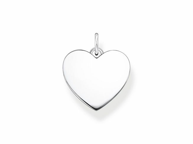 Thomas Sabo Gravur Anhänger in Herzform aus Sterling Silber, schlichtes und elegantes Design, ideal zum Personalisieren mit einer individuellen Gravur.