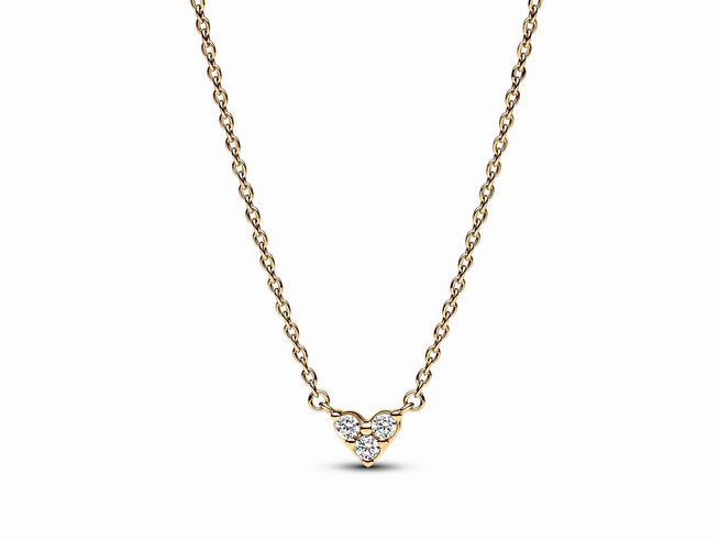 Drei Sterne Herz Collier-Halskette von Pandora in Gelbgold Vergoldung mit funkelndem Zirkonia-Anhänger, elegant und stilvoll für jeden Anlass.