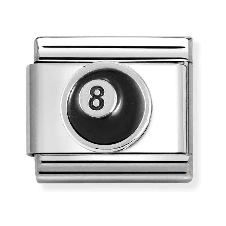 Nomination Composable Classic Charm Billardkugel 8 - Edelstahl, Silber 925, Emaille