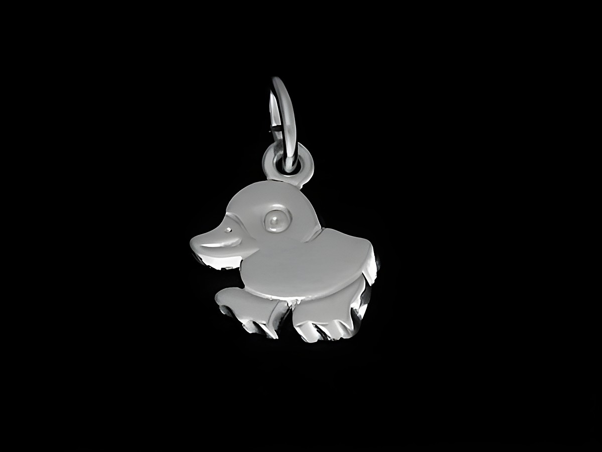 Niedlicher Ente Anhänger aus Silber rhodiniert, ideal für Tierliebhaber, Hersteller: Juwelier Harnisch. Passend für Schmuckaccessoires und als Geschenk.