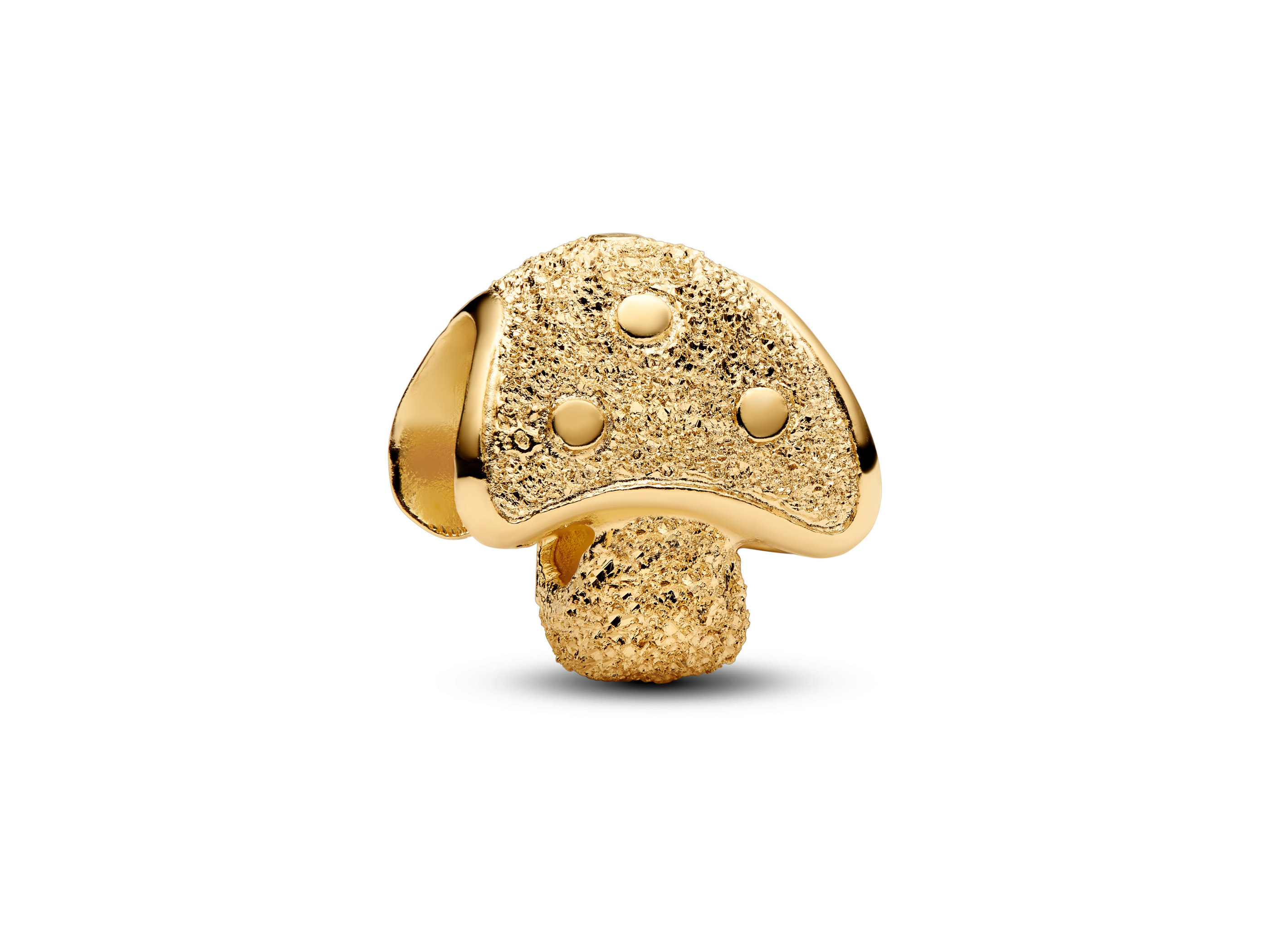 Strukturiertes Pilz Mini-Charm aus Gelbgold Vergoldung von Pandora, neu und elegant gestaltet, zeigt feine Details und einen glanzvollen Look, ideal für Schmuckliebhaber.