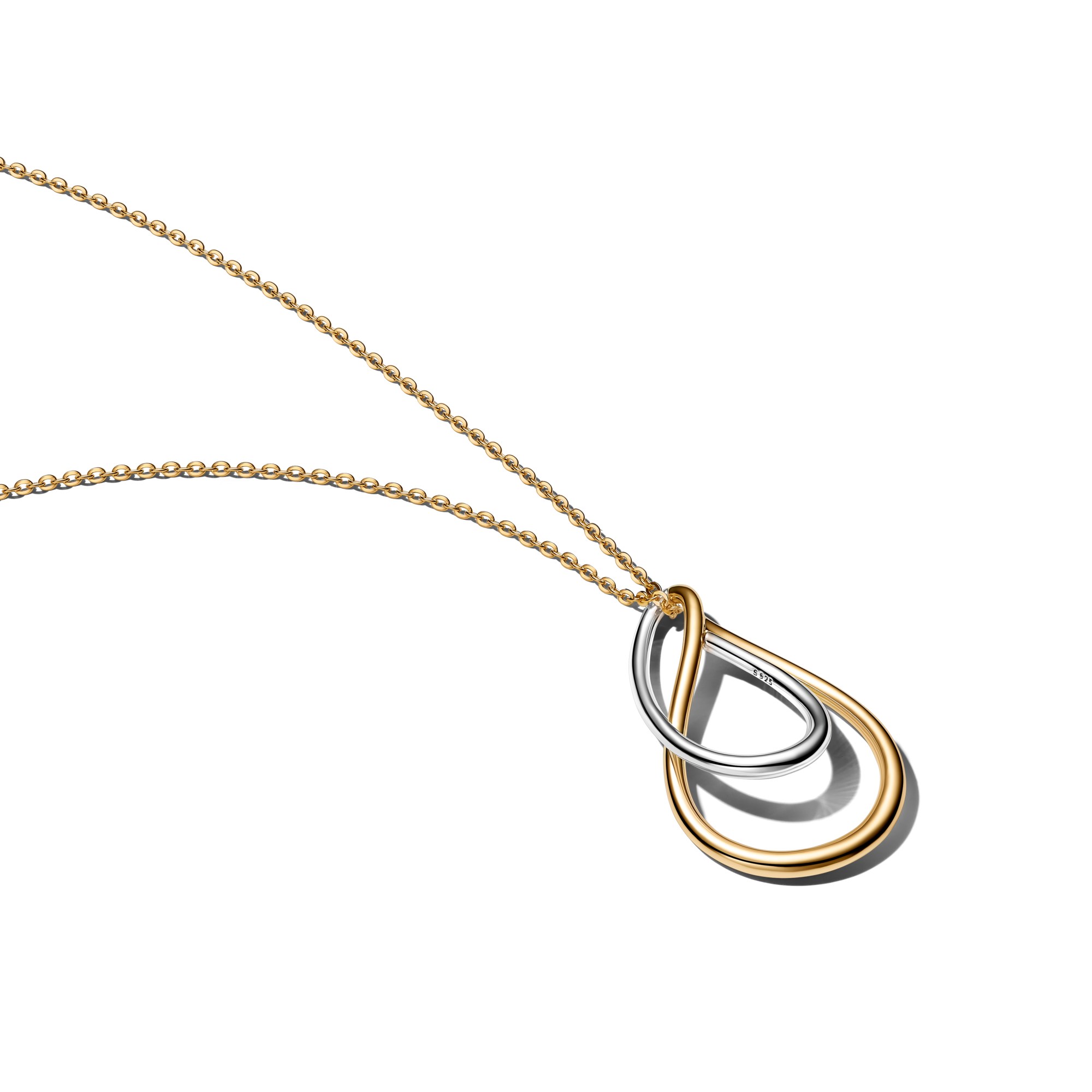 Pandora bicolor Doppel-Anhänger-Halskette 50 cm - Gelbgold Vergoldung – Ansicht 2