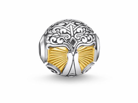 Bead von Thomas Sabo aus Silber und Gelbgold mit detailliertem Baumdesign und Stein, ideal für individuelle Schmuckkreationen.