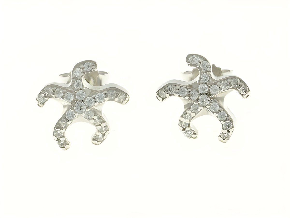 Seestern Ohrstecker aus Sterling Silber rhodiniert mit Zirkonia, ideal für Kinder, glänzendes Design in Form eines Seesterns, perfekte Ergänzung für zierlichen Schmuck.