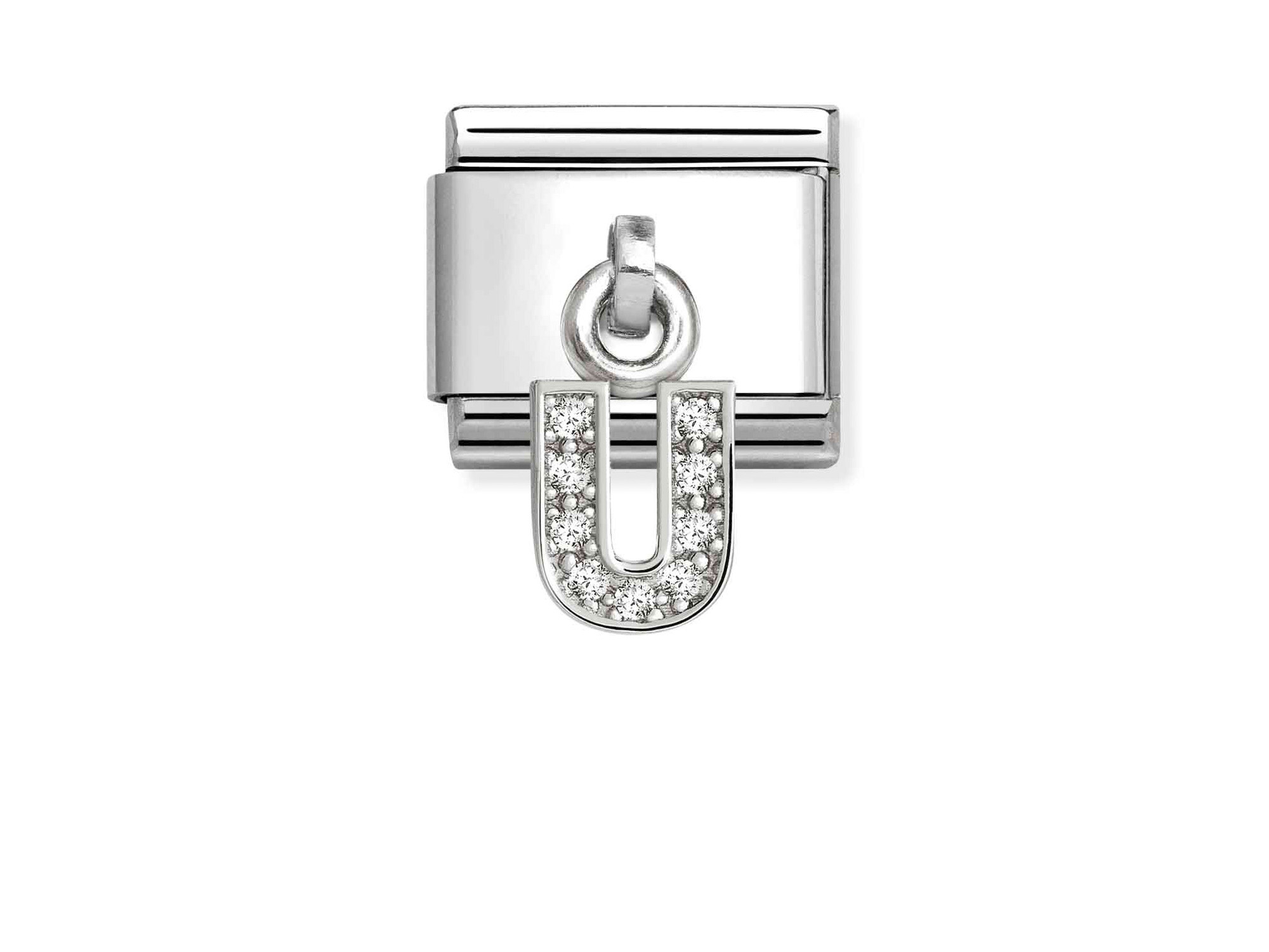Classic Sterling Silber charm in Form des Buchstaben U mit Zirkonia besetzt, von Pandora, neu und funkelnd, ideal für individuelle Schmuckstücke oder Geschenke.