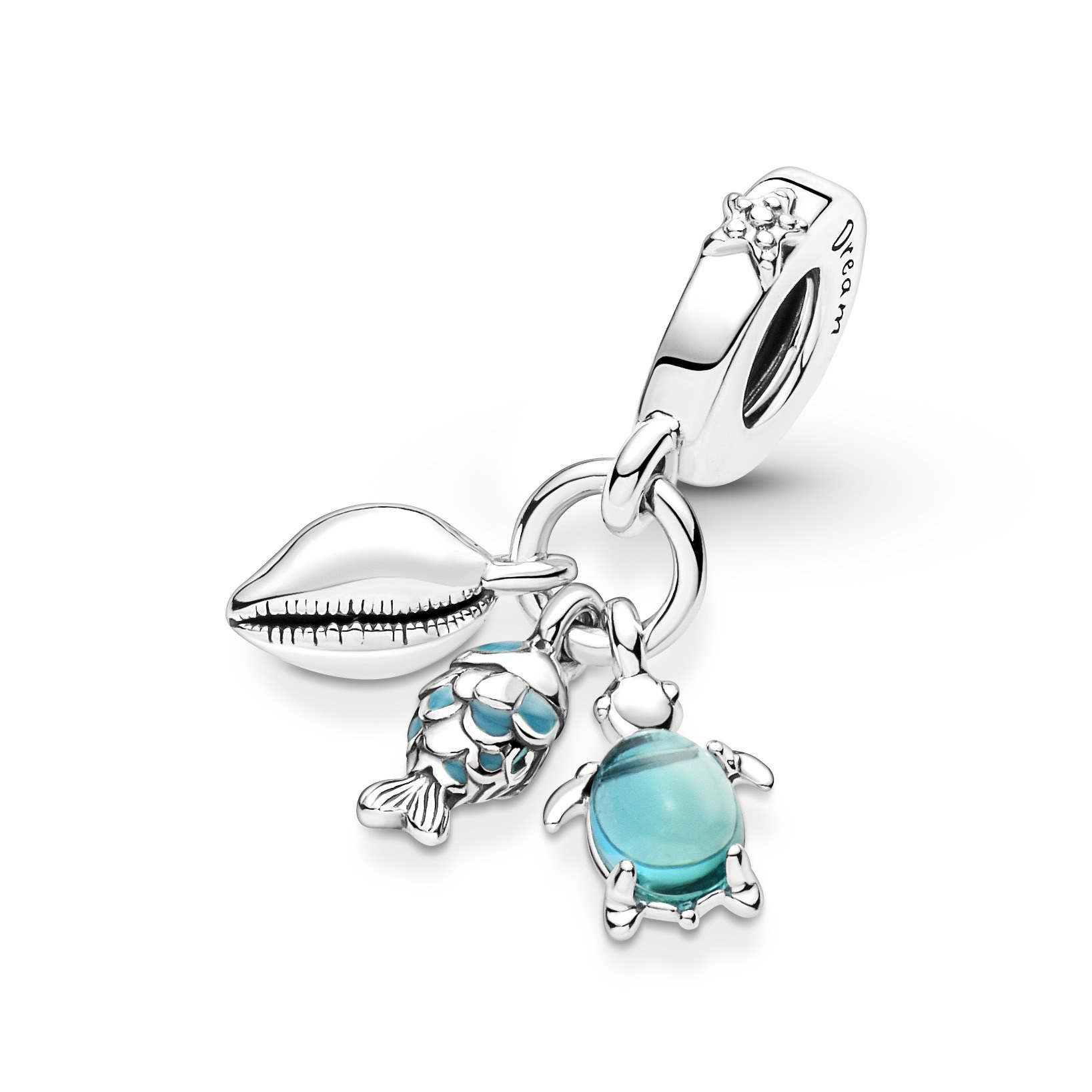 Pandora Fisch, Meeresschildkröte & Muschel Dreifacher Charm-Anhänger - Sterling Silber Turquoise Ansicht 4 – Ansicht 4