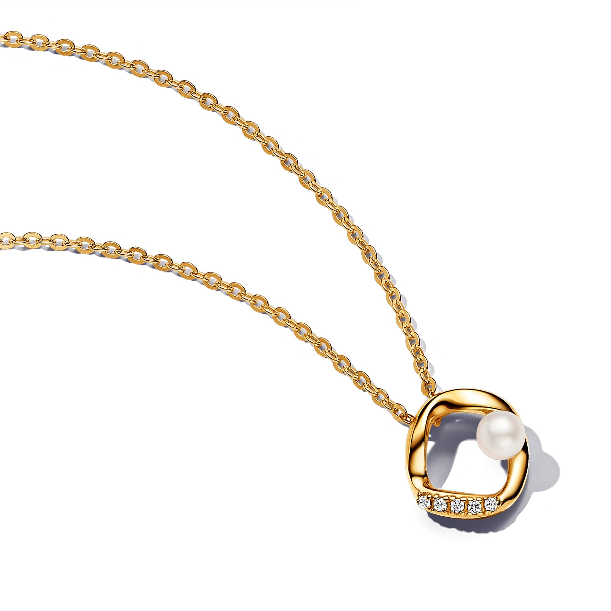 Pandora ESSENCE 45 cm organisch geformter Pavé Kreis & Süßwasserzuchtperlen Collier-Halskette - Gelbgold verg.