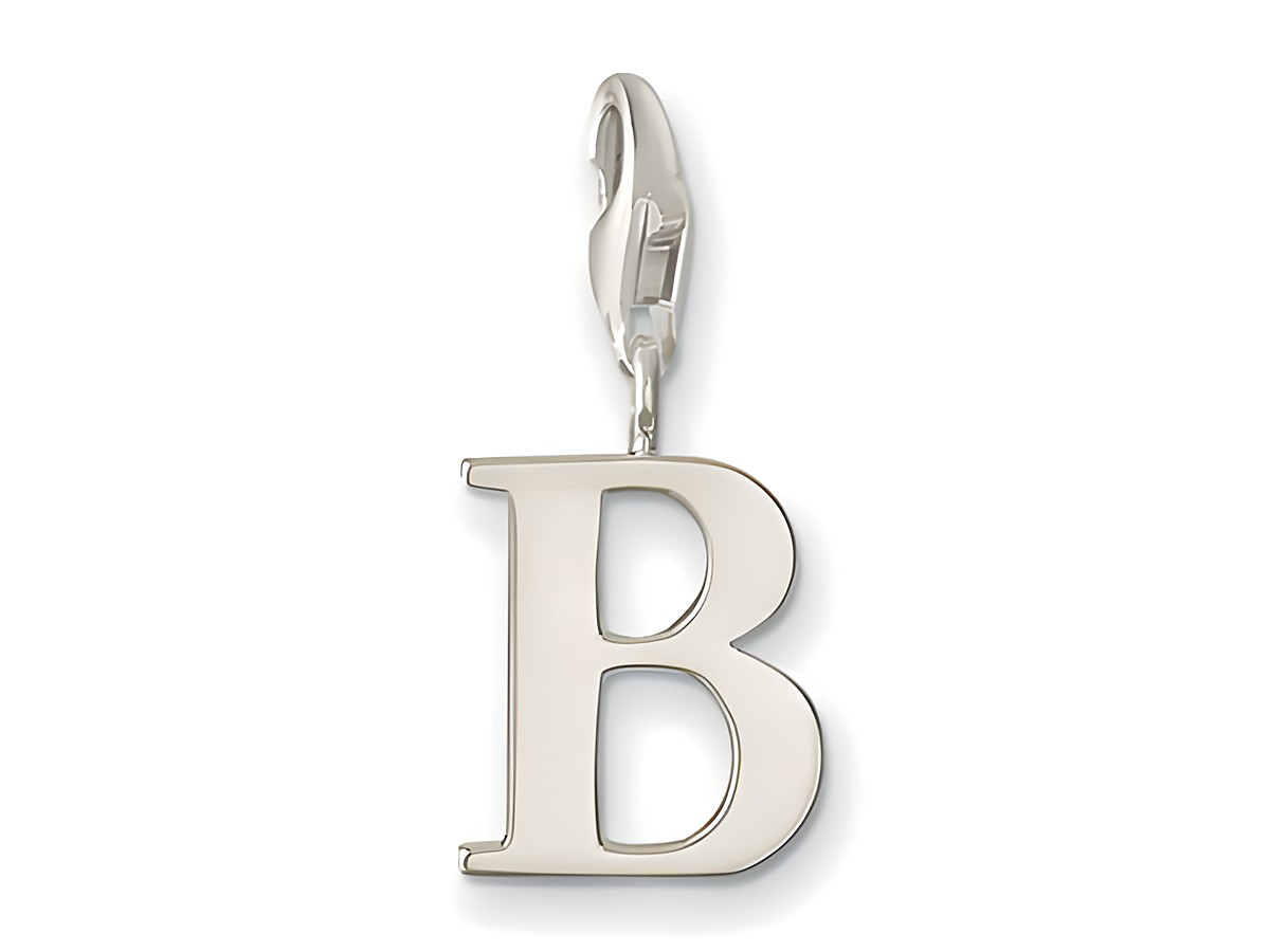 Silberner Buchstaben Charm Anhänger in Form des Buchstabens B von Thomas Sabo, Modell 0176-001-12, ideal zur Personalisierung von Schmuckstücken.