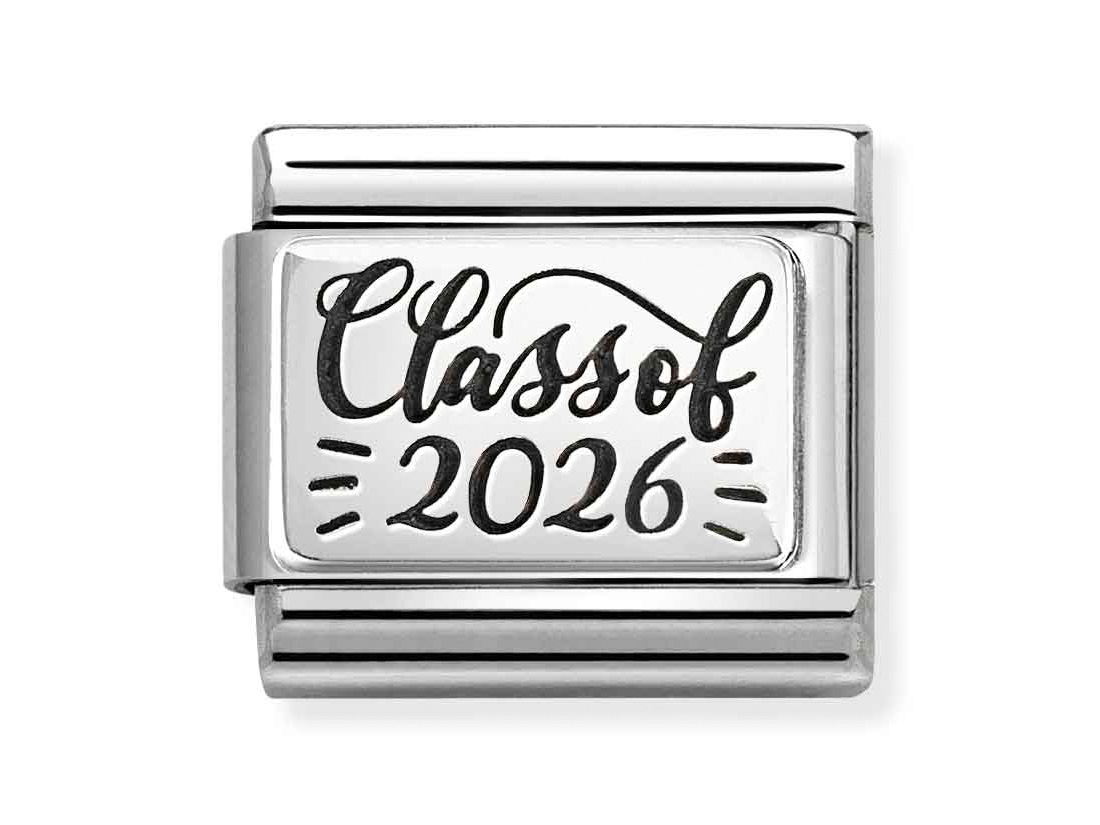 Classic Sterling Silber Charm aus 2026 mit der Aufschrift Class of 2026, hergestellt von Pandora, in neuartigen Designs und hochwertiger Ausführung.