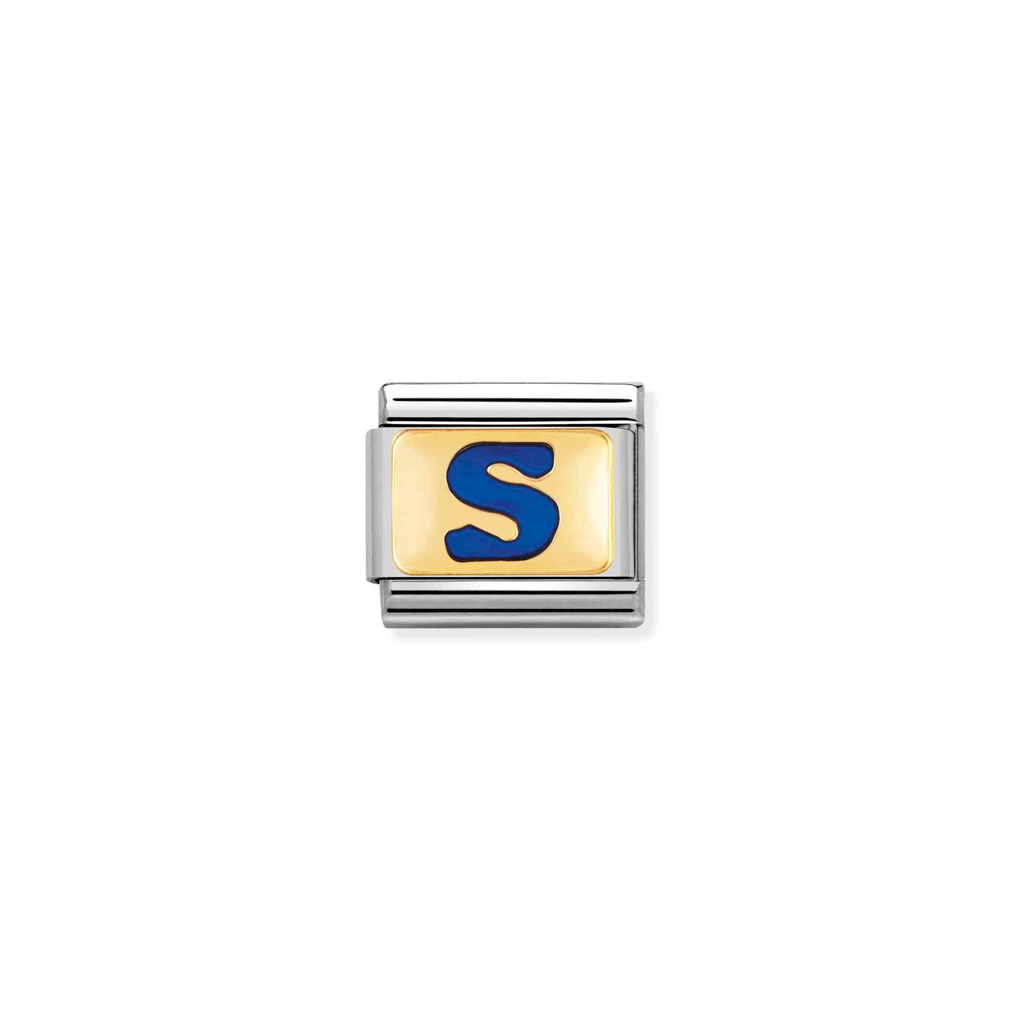Nomination Composable Classic Charm Buchstabe S blau - Edelstahl, Gold 750 Gelbgold, Emaille