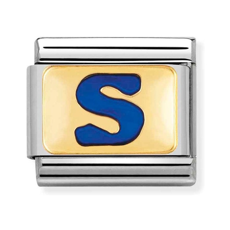 Nomination Composable Classic Charm Buchstabe S blau - Edelstahl, Gold 750 Gelbgold, Emaille