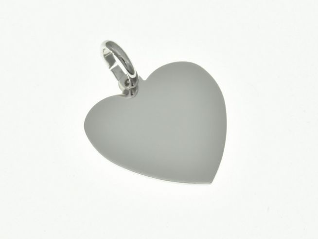 Gravurplatte Herz Anhänger aus rhodiniertem Sterling Silber, zeitlos und schlicht, hergestellt von Juwelier Harnisch. Ideal für persönliche Gravuren und als Geschenk.