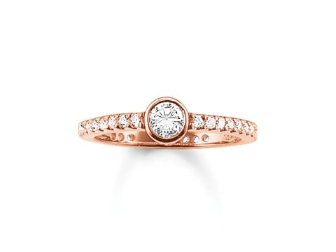 40003519-0 Thomas Sabo Ring TR1984-416-14-54 aus Silber, vergoldet mit Roségold, verziert mit Zirkonia, Größe 54, eleganter Design mit einem zentralen Stein und funkelnden Details.