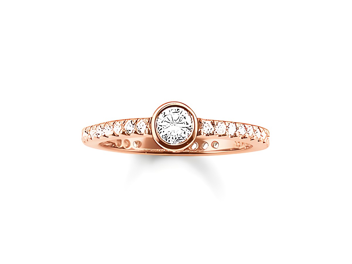 Thomas Sabo Ring TR1984-416-14-54 aus Silber, vergoldet mit Roségold, verziert mit Zirkonia, Größe 54, eleganter Design mit einem zentralen Stein und funkelnden Details.