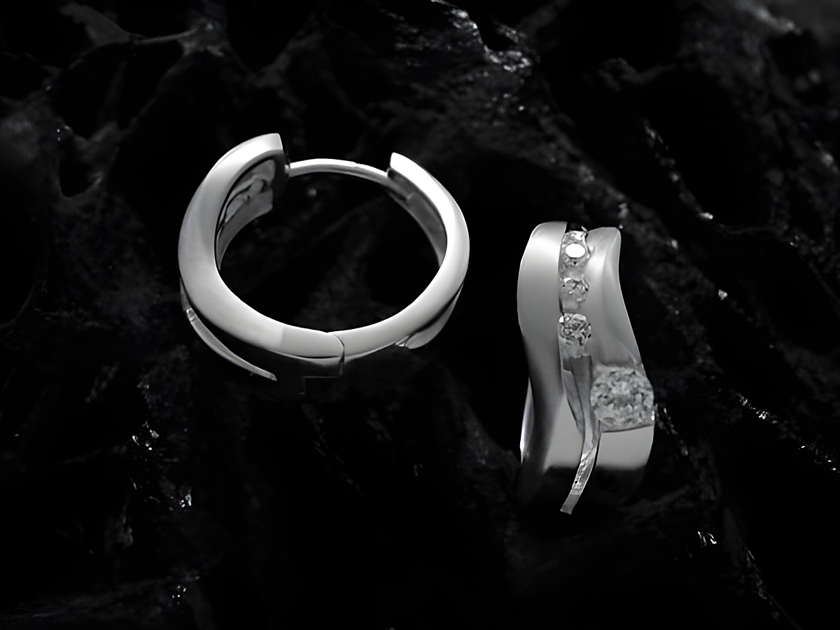 Creolen aus teilmattiertem Sterling Silber mit rhodiniertem Finish und Zirkonia, Durchmesser 1,6 cm, Hersteller Juwelier Harnisch, elegant und modern, perfekt für jeden Anlass.