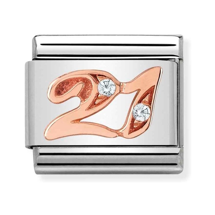 Nomination Composable Classic Charm Zahl 21 - Edelstahl, Gold 375 Roségold, Zirkonia