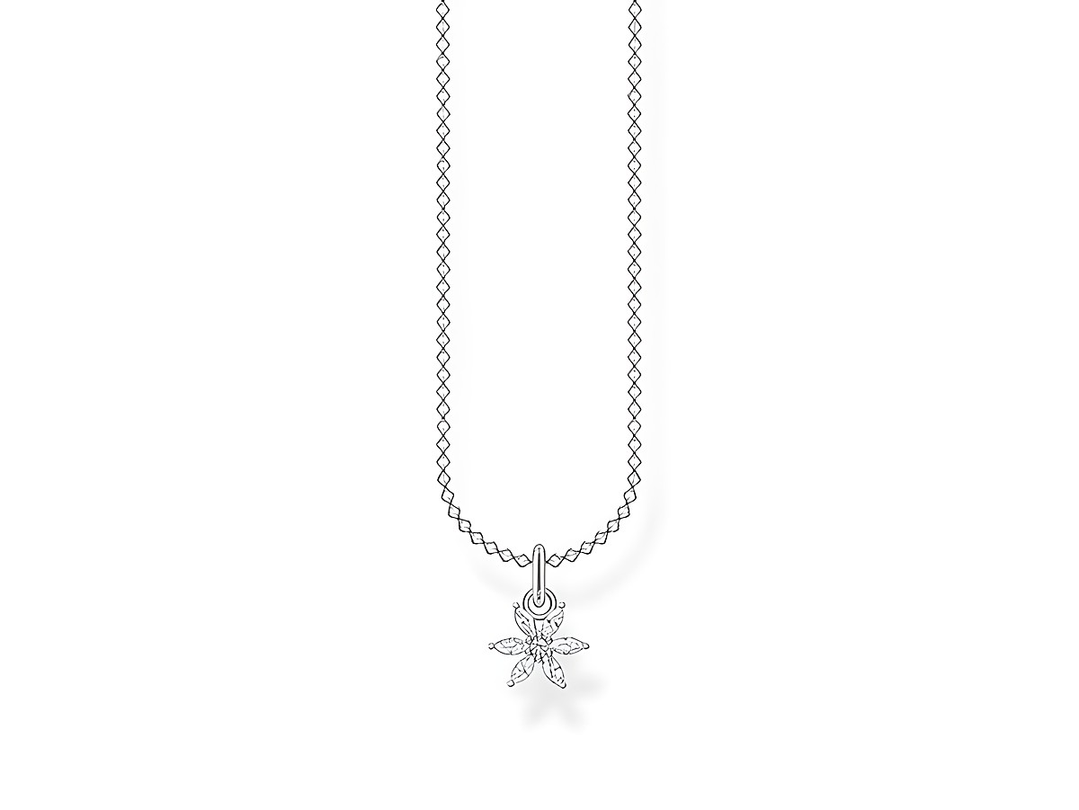 Elegante Thomas Sabo Kette aus Silber mit einem filigranen Blumenanhänger, besetzt mit funkelndem Zirkonia, ideal für jeden Anlass.