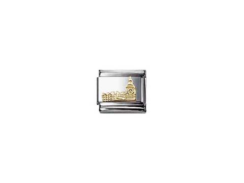 Ein elegantes Schmuckstück von Nomination, das das ikonische Wahrzeichen Big Ben in stilisierter Form darstellt, kunstvoll in Gold und Silber gestaltet, ideal als Erinnerungsstück.