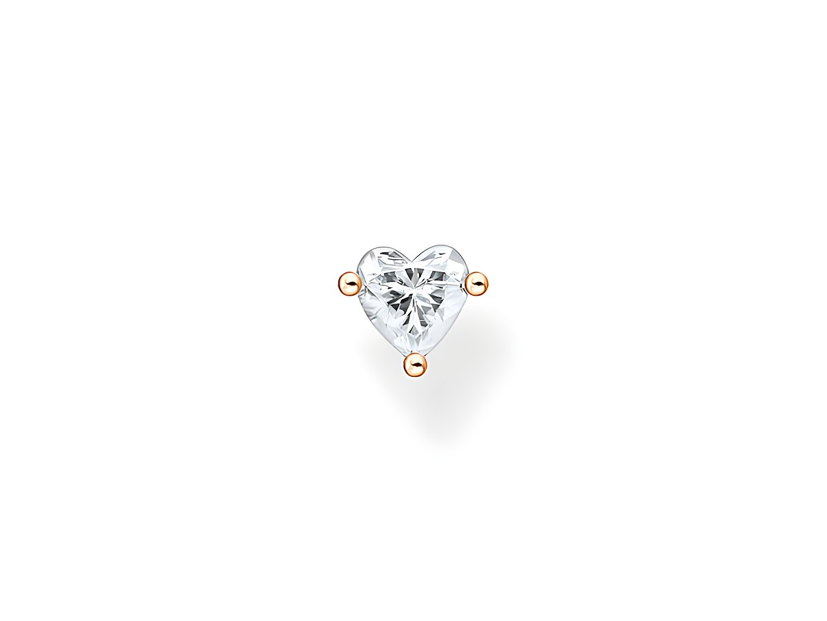 Thomas Sabo Ohrstecker in Herzform aus Sterling Silber, vergoldet in Roségold, mit Zirkonia. Elegantes Schmuckstück für stilbewusste Trägerinnen.