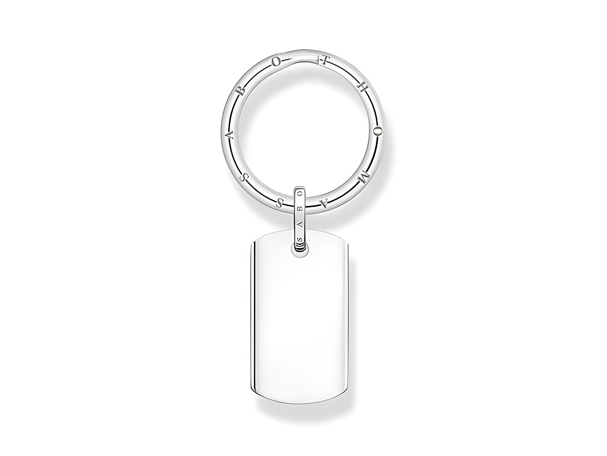 Thomas Sabo Gravur Schlüsselring mit Column-Tag-Anhänger aus geschwärztem Silber, runder Schlüsselring mit gravierbarem Anhänger, elegante und moderne Accessoire für persönliche Notizen oder Geschenke.