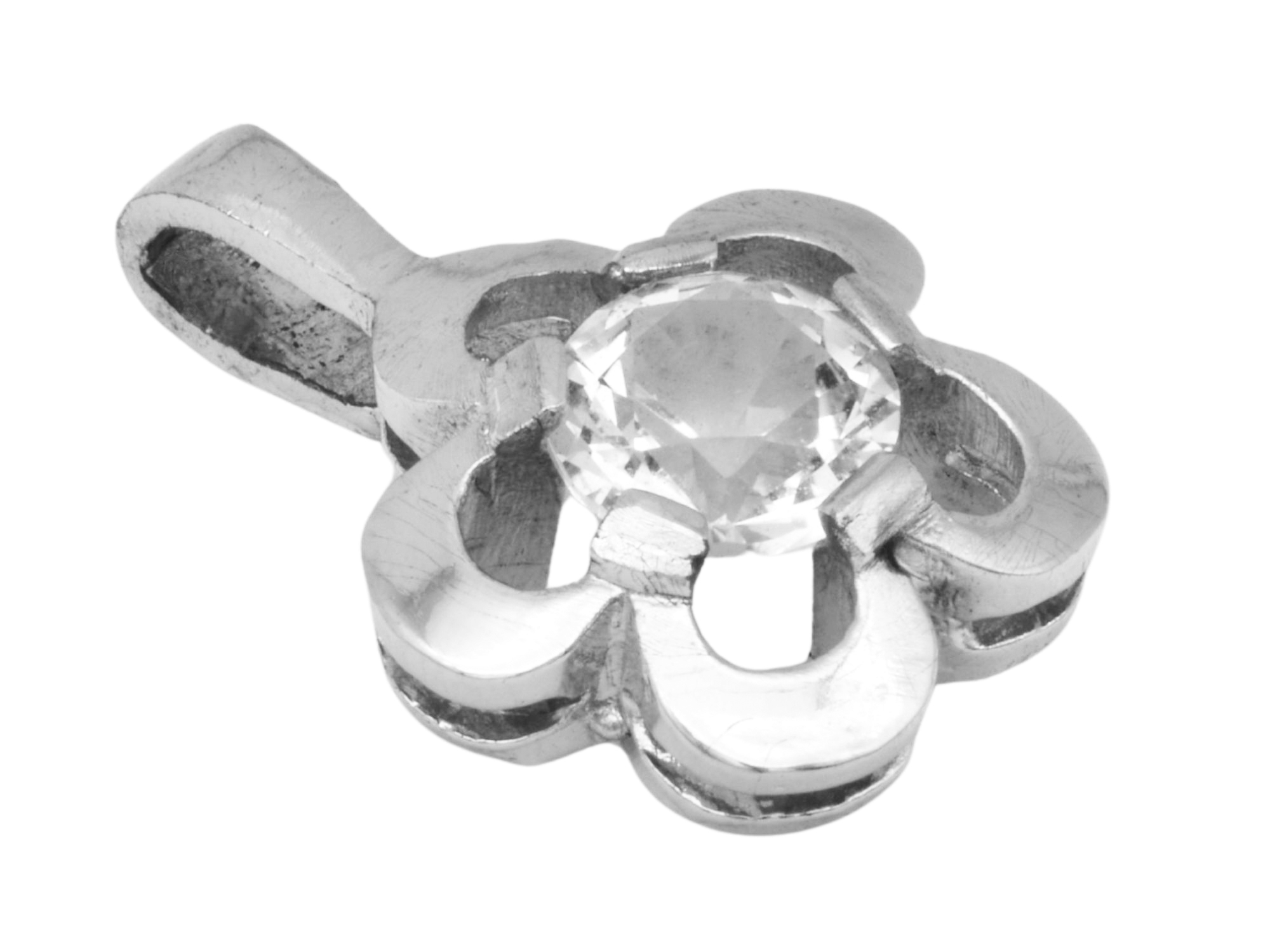 Anhänger Blume DESIGN - Silber poliert - Bergkristall