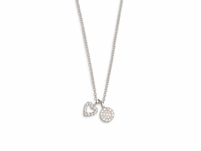 Xenox Sterling Silber Kette XS2922 mit einer Länge von 40-45 cm, Ankerkette mit einem herzförmigen und einem runden Anhänger, glitzerndes Design, perfekt für besondere Anlässe.