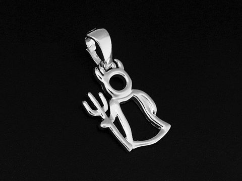 Teufelchen Silber Anhänger aus 925 Sterling Silber rhodiniert mit Teufelsmotiv und Dreizack, hergestellt von Juwelier Harnisch, geeignet für diverse Schmuckstücke.