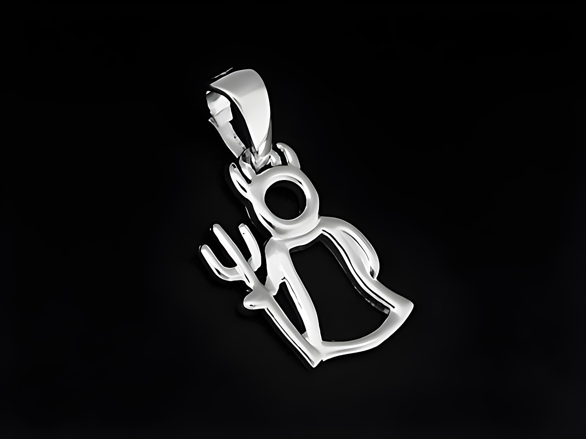 Teufelchen Silber Anhänger aus 925 Sterling Silber rhodiniert mit Teufelsmotiv und Dreizack, hergestellt von Juwelier Harnisch, geeignet für diverse Schmuckstücke.