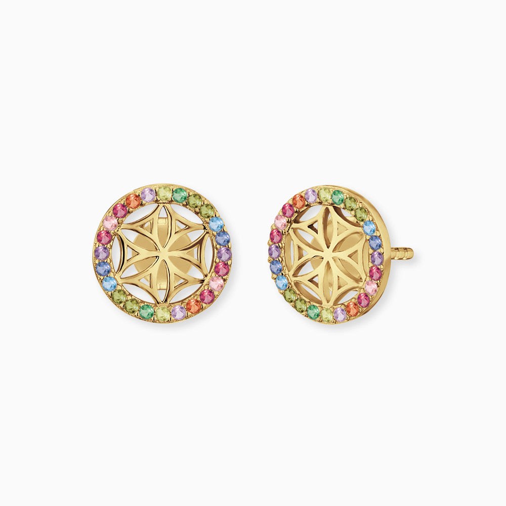 Engelsrufer LEBENSBLUME Ohrstecker - mit Zirkonia Multicolor Gelbgold vergoldet auf Silber 10 mm – Ansicht 2