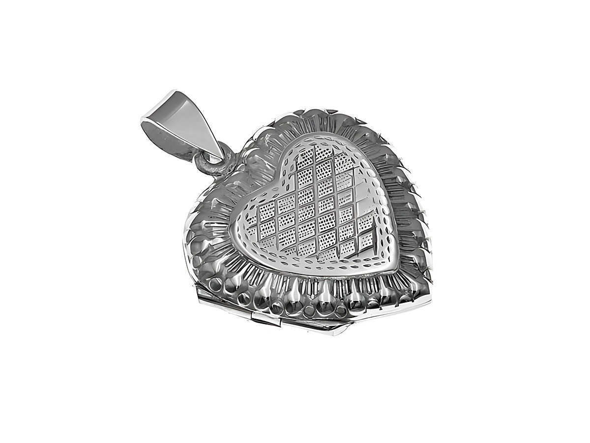 Silber Medaillon in Herzform, nostalgisches Design mit detailreicher Oberflächenstruktur, Hersteller: Juwelier Harnisch, perfekter Schmuck für besondere Anlässe.