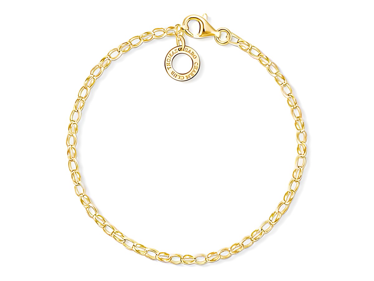 Armband aus Gelbgold von Thomas Sabo mit Charm-Club Design, ca. 15,5 cm lang, feine Gliederkette und markanter Verschluss mit Anhänger, stilvoll und elegant.