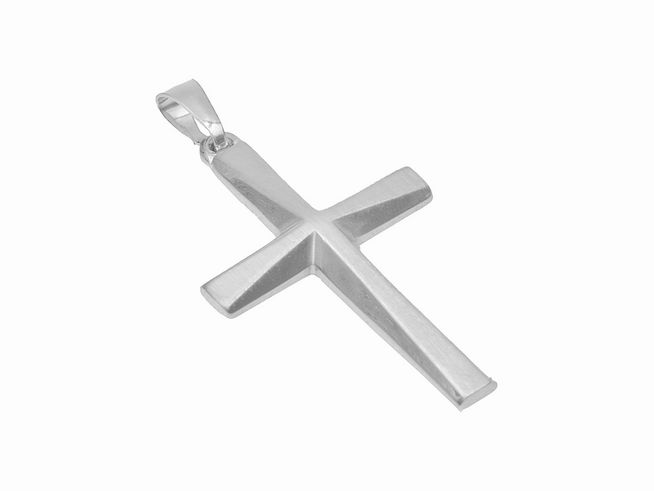 Anhänger Kreuz aus teilmattiertem rhodiniertem Sterling Silber, schlichtes Design, Hersteller Juwelier Harnisch. Ideal für dezente Schmuckliebhaber.