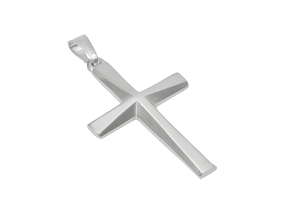 Anhänger Kreuz aus teilmattiertem rhodiniertem Sterling Silber, schlichtes Design, Hersteller Juwelier Harnisch. Ideal für dezente Schmuckliebhaber.