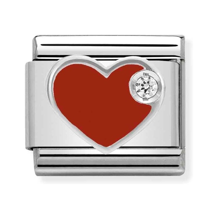 Nomination Composable Classic Charm Herz rot - Edelstahl, Sterling Silber, Emaille, Zirkonia
