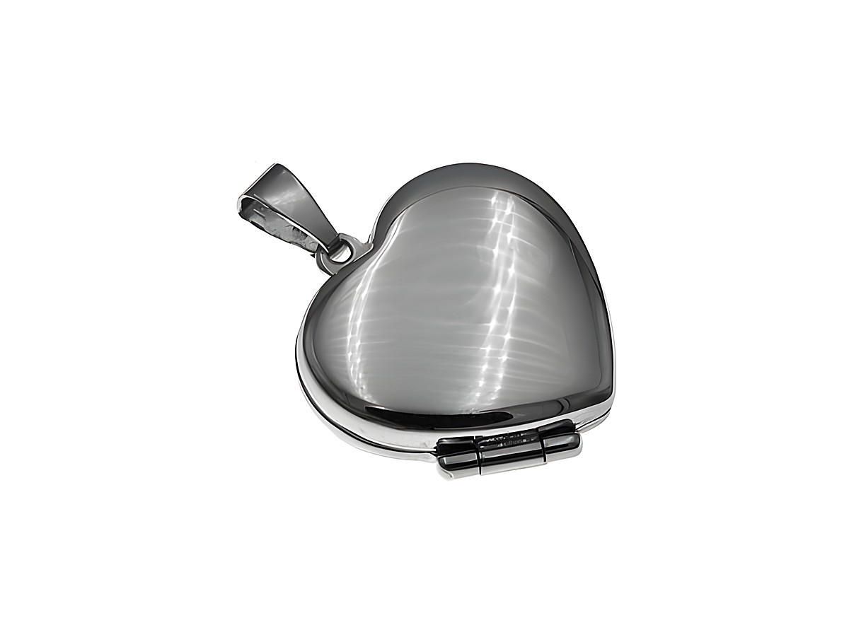 Silber Medaillon in Herzform, poliert und rhodiniert, Hersteller Juwelier Harnisch, glänzender Oberflächenfinish, ideal als Schmuckstück oder Geschenk.