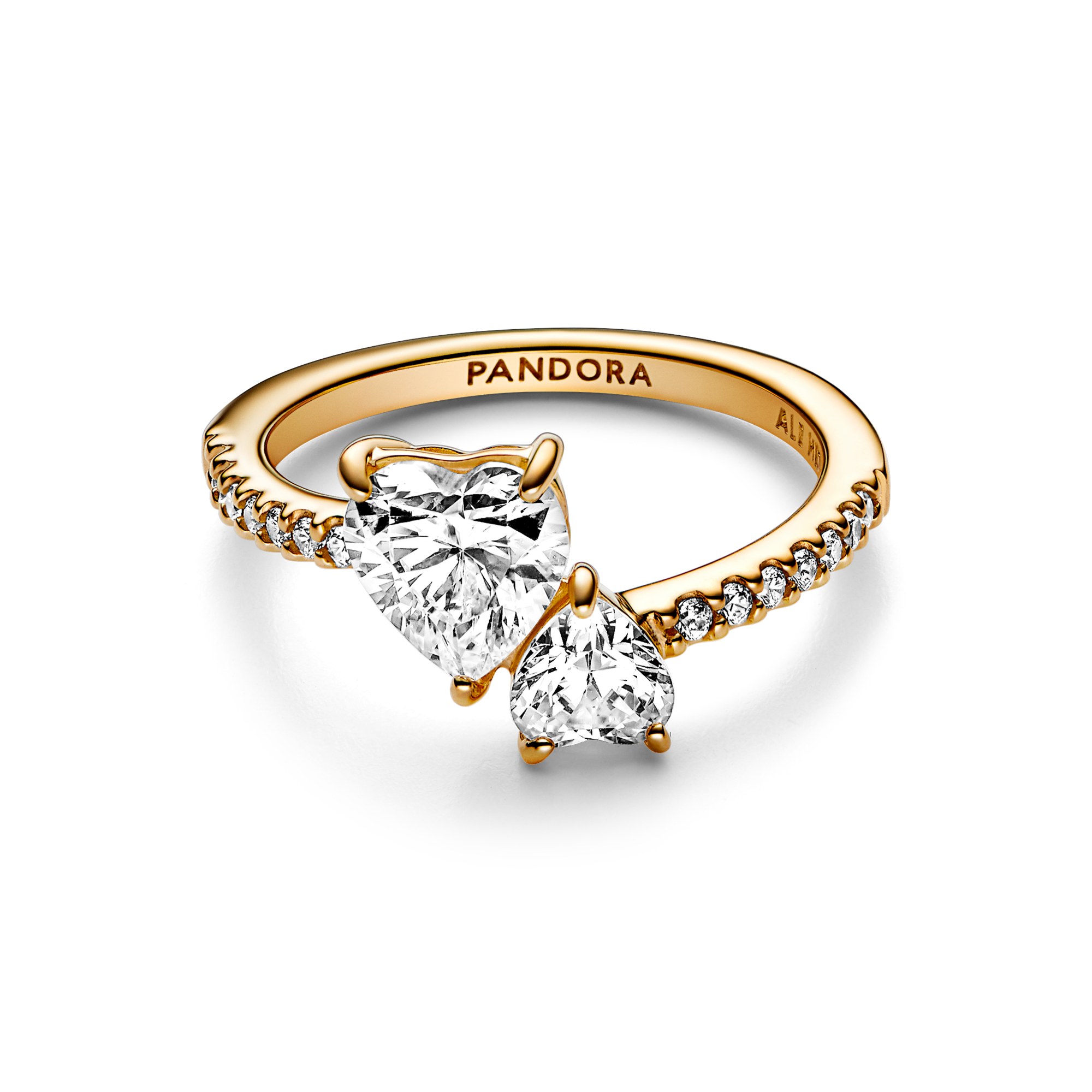Pandora Doppel-Herz funkelnder Ring - Gelbgold Vergoldung – Ansicht 3