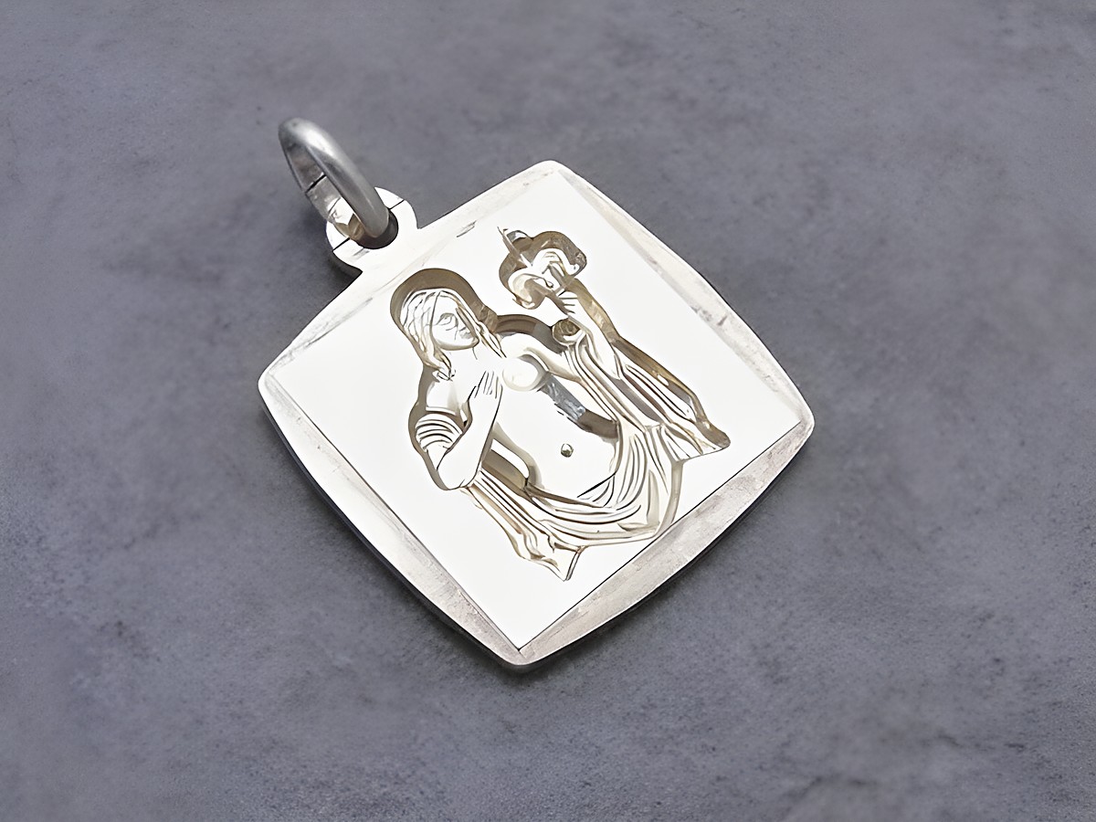 Silber vergoldet Anhänger - Sternzeichen Jungfrau - eckig bicolor, Hersteller: Juwelier Harnisch, zeigt das Symbol des Sternzeichens Jungfrau in kunstvoller Ausführung.
