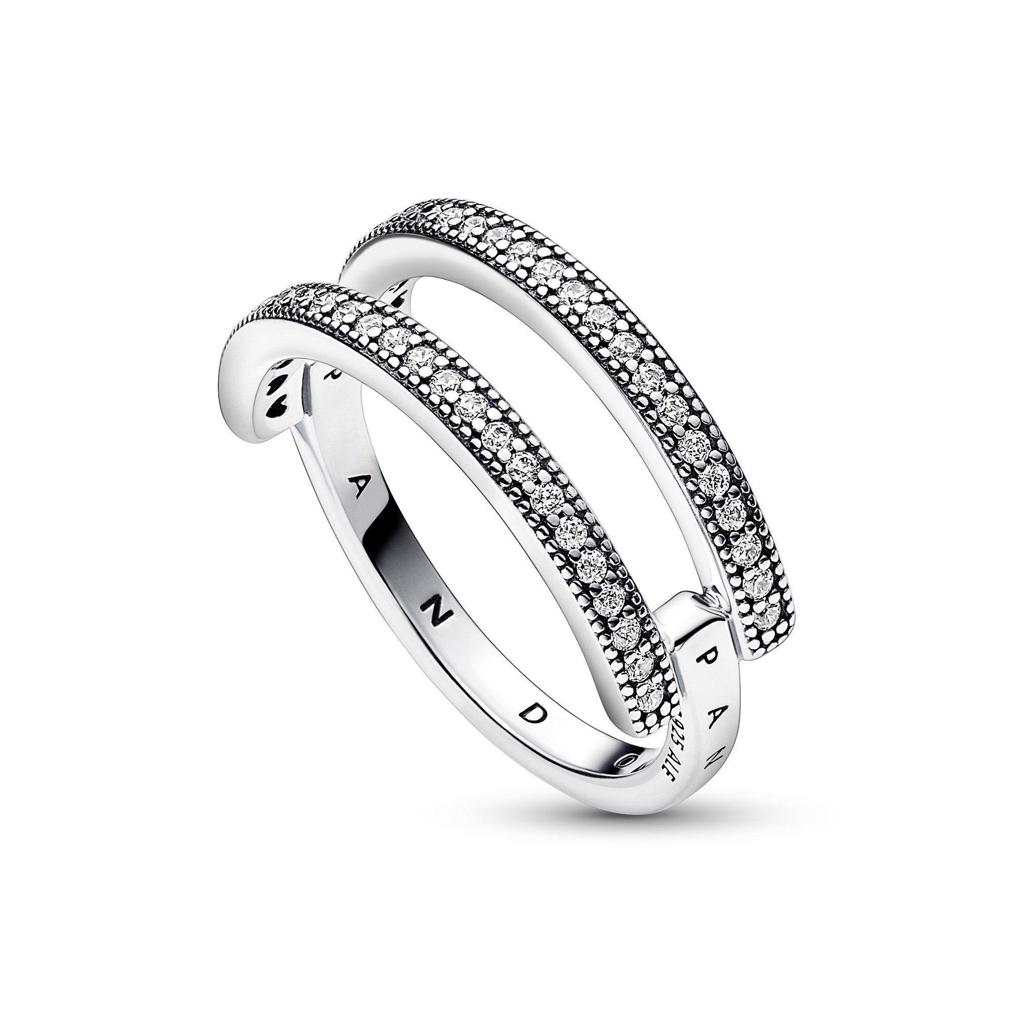 Pandora Logo & Pavé Doppelband-Ring - Sterling Silber - Zirkonia Ansicht 3 – Ansicht 3