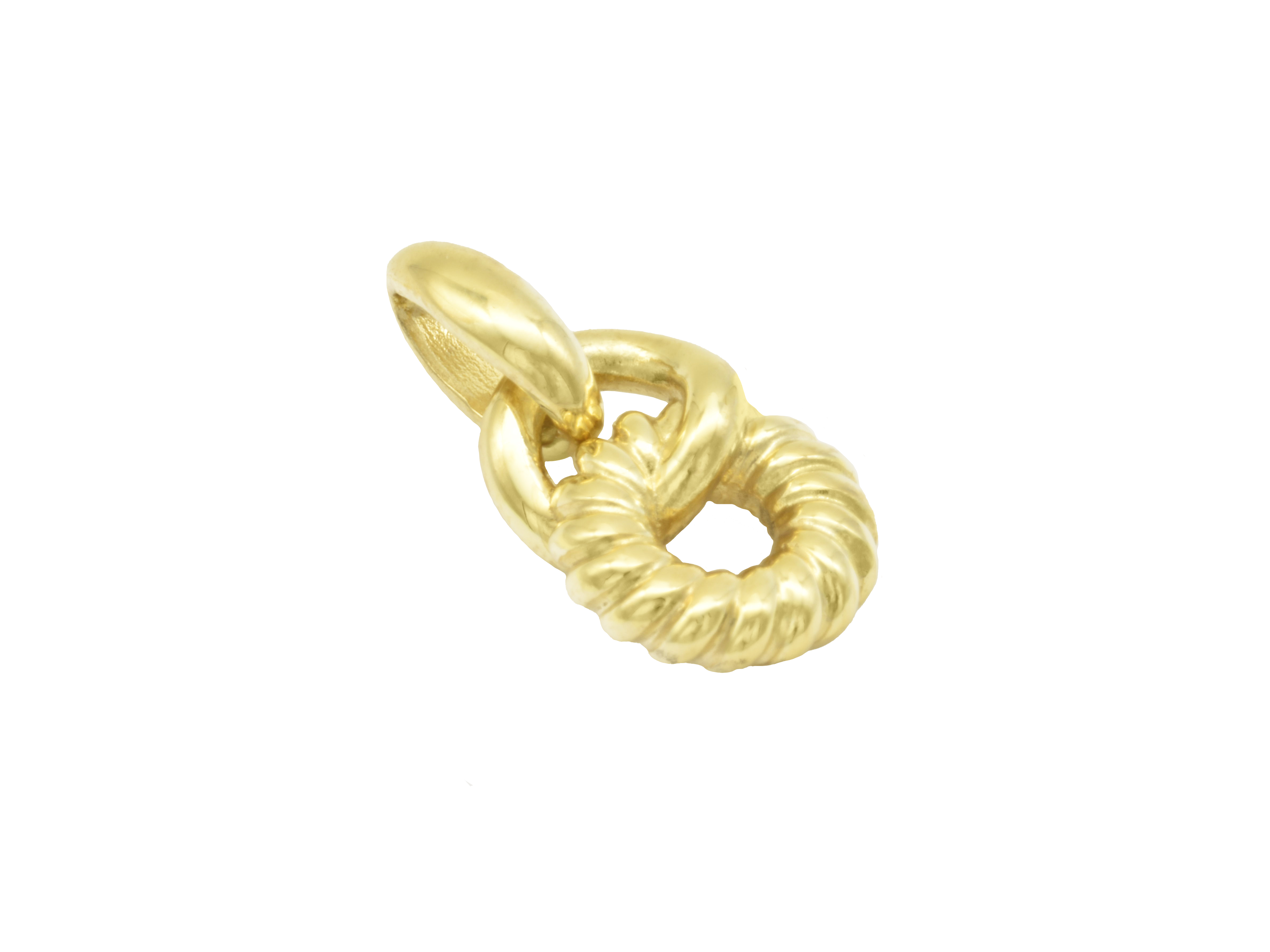 Anhänger Kreis aus Sterling Silber 925, vergoldet in poliertem Gelbgold, besonderes Design von Juwelier Harnisch, elegant geschwungen und ansprechend modern.