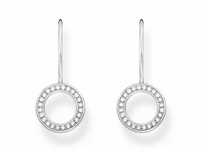 Ohrhänger aus Silber von Thomas Sabo mit Zirkonia-Steinen in weißem Kreisdesign, eleganter und glänzender Look, ideal für verschiedene Anlässe.