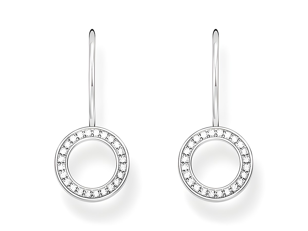 Ohrhänger aus Silber von Thomas Sabo mit Zirkonia-Steinen in weißem Kreisdesign, eleganter und glänzender Look, ideal für verschiedene Anlässe.