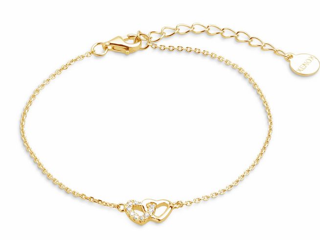 Zartes Xenox Sterling Silber Armband XS3570G in Gelbgold Vergoldung mit Ankerkette und Herzmotiv, verziert mit funkelnden Elementen, für Handgelenke von 15 bis 18,5 cm.