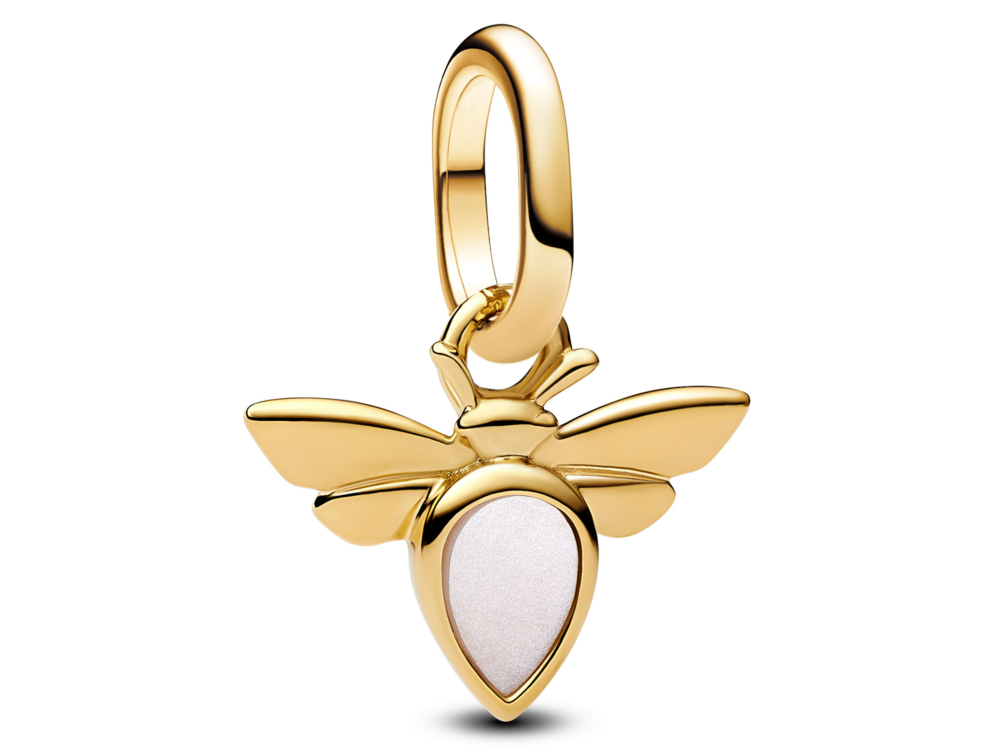 Pandora ME 763826C01 - weiße Biene Mini Charm - synth. Perlmutt + Gelbgold Vergoldung 
