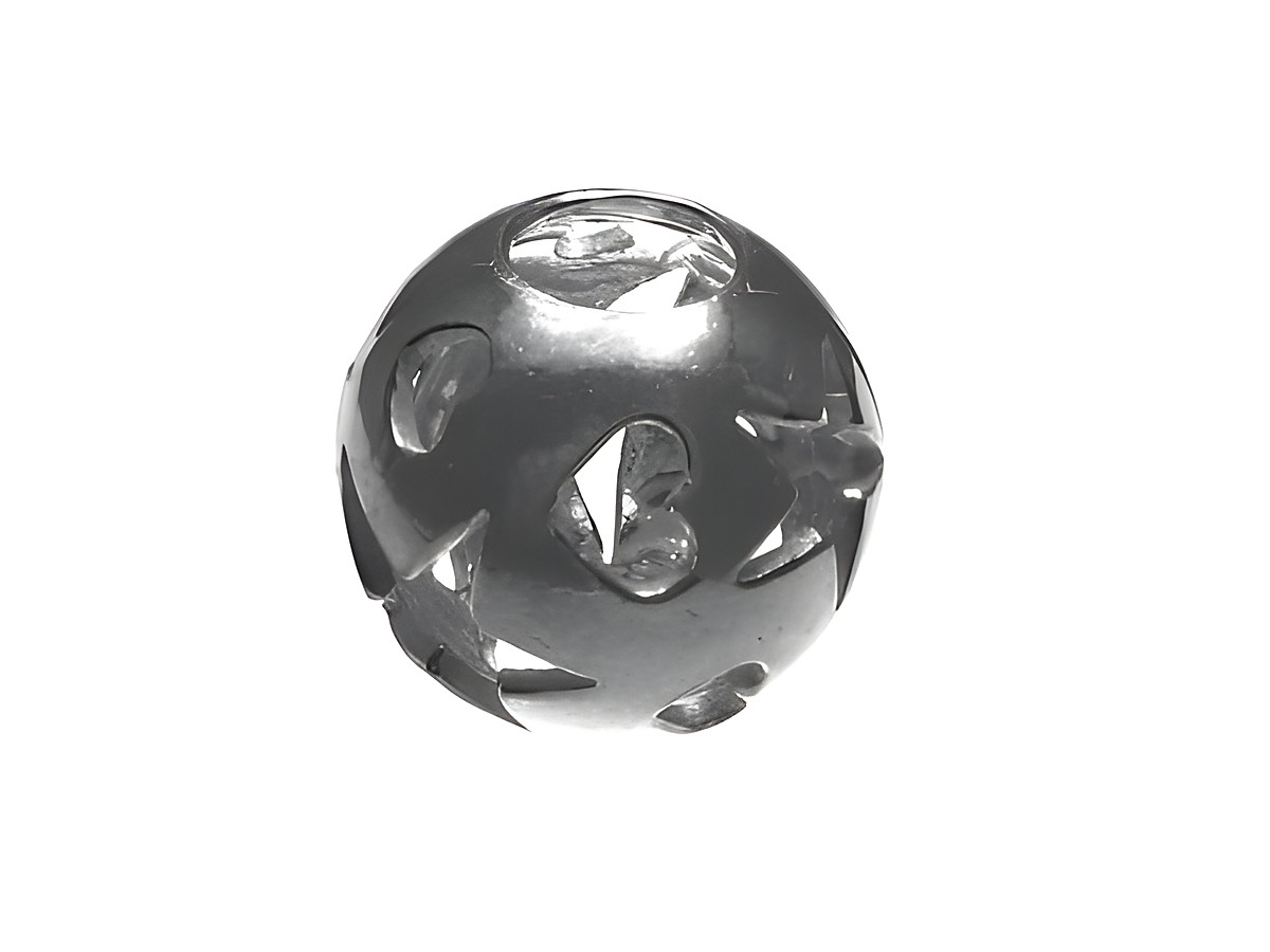 Silber Kugel mit durchbrochenem Design, verziert mit Sternen und Herzen, aus Sterling Silber, Hersteller Juwelier Harnisch, ideal für Schmuckkreationen.