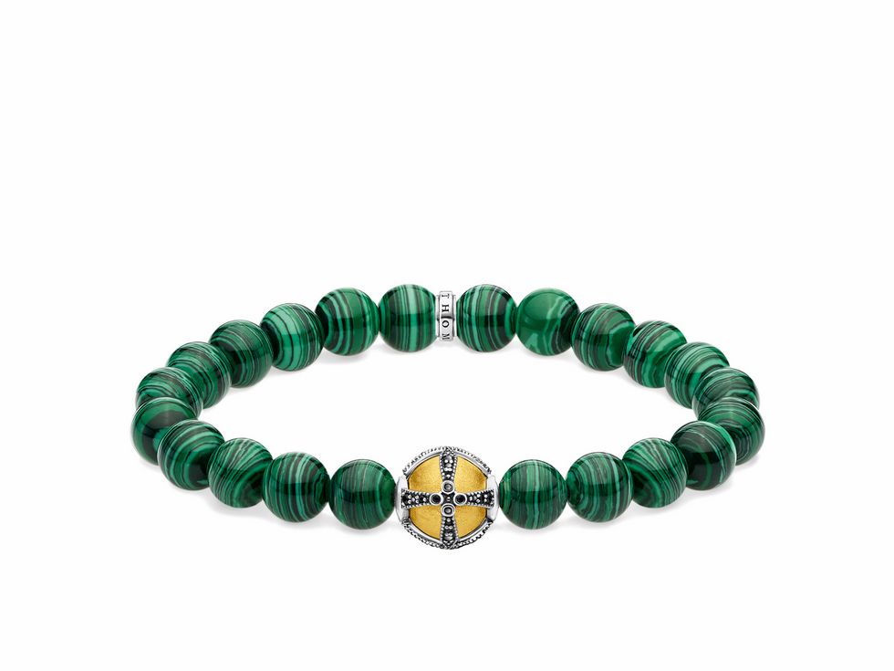 Thomas Sabo Armband aus vergoldetem Sterling Silber mit imitierter Malachit-Optik, Zirkonia und grünem Farbdesign, Umfang 19,5 cm, stilvoll und elegant.